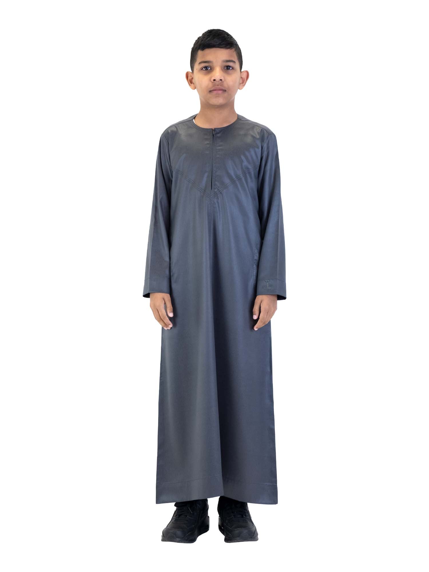 Islamic Impressions Boy's Silky Thobe in Dark Green — Studio view