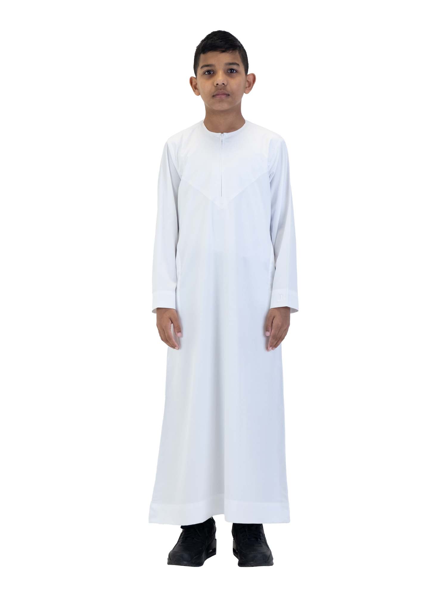 Islamic Impressions Boy's Silky Thobe in White — Studio view