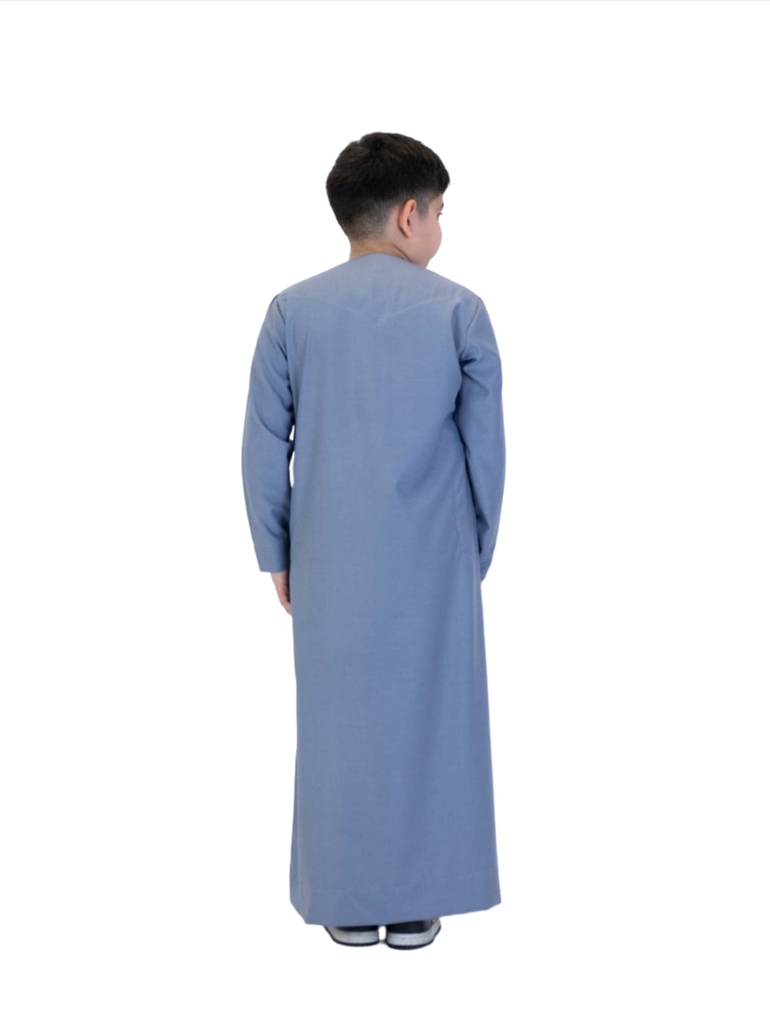 Islamic Impressions Boy's Omani Tassel Thobe in Mid Blue — Studio view