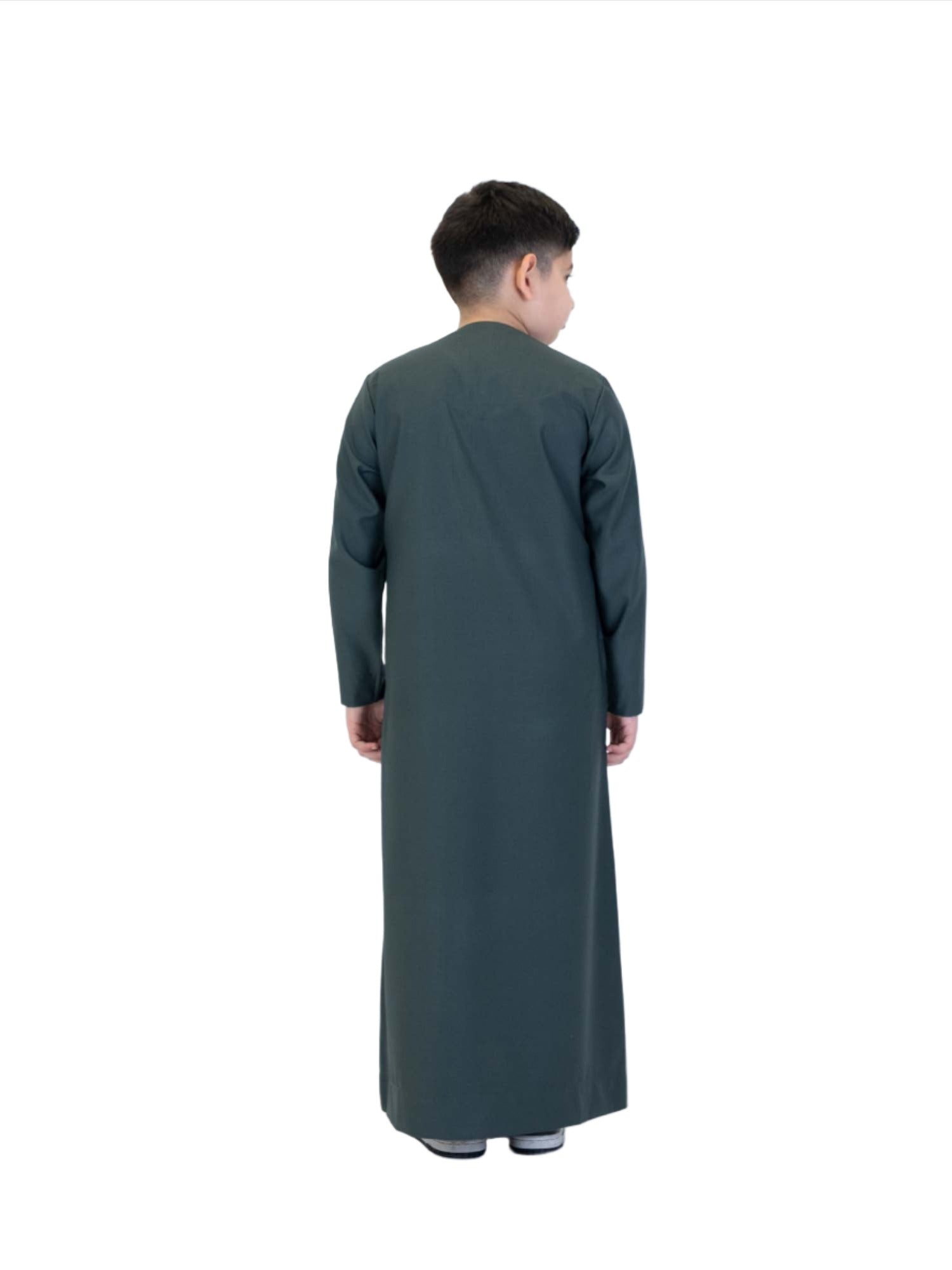 Islamic Impressions Boy's Omani Tassel Thobe in Dark Green — Studio view