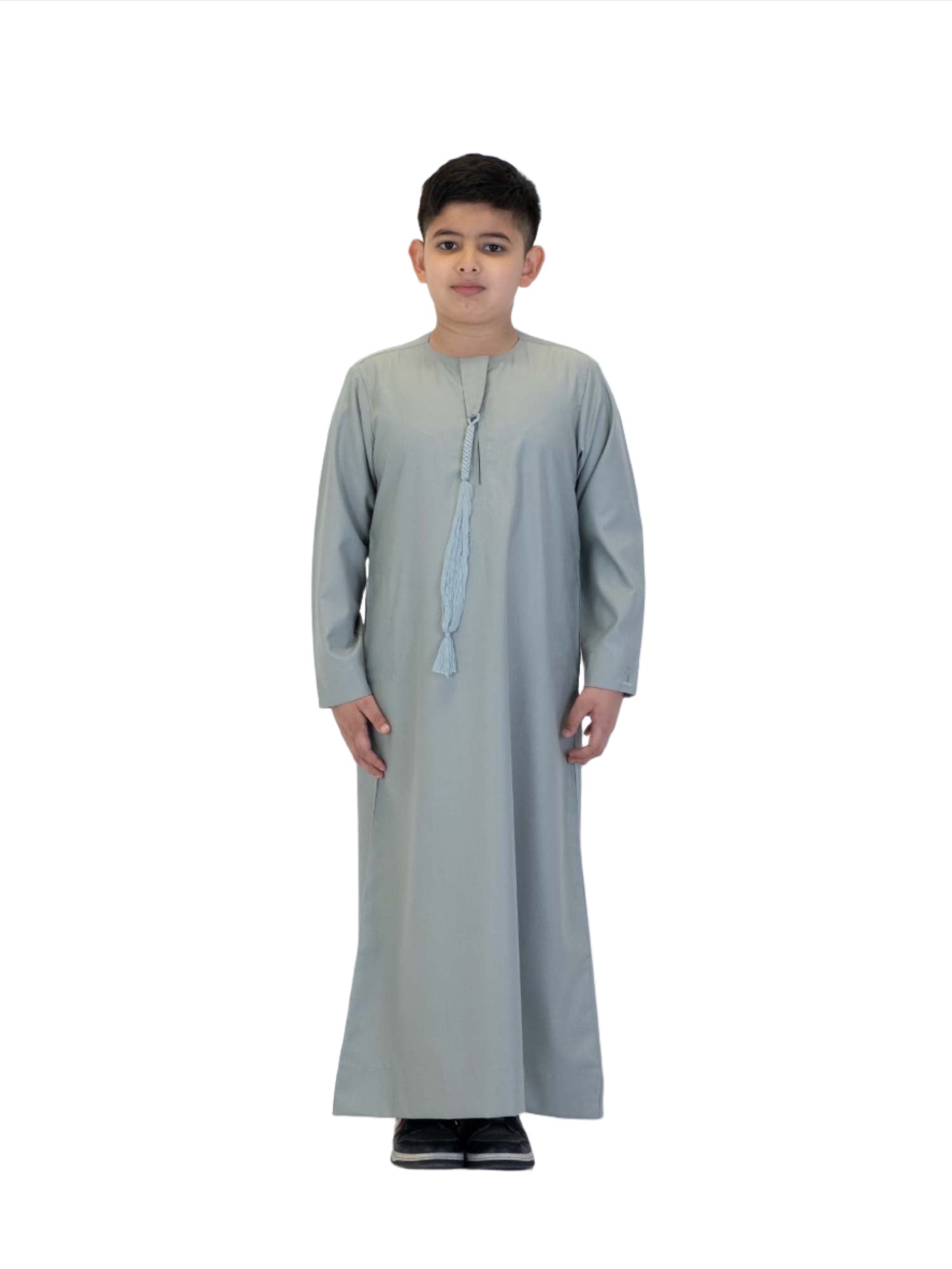 Islamic Impressions Boy's Omani Tassel Thobe in Light Green — Studio view