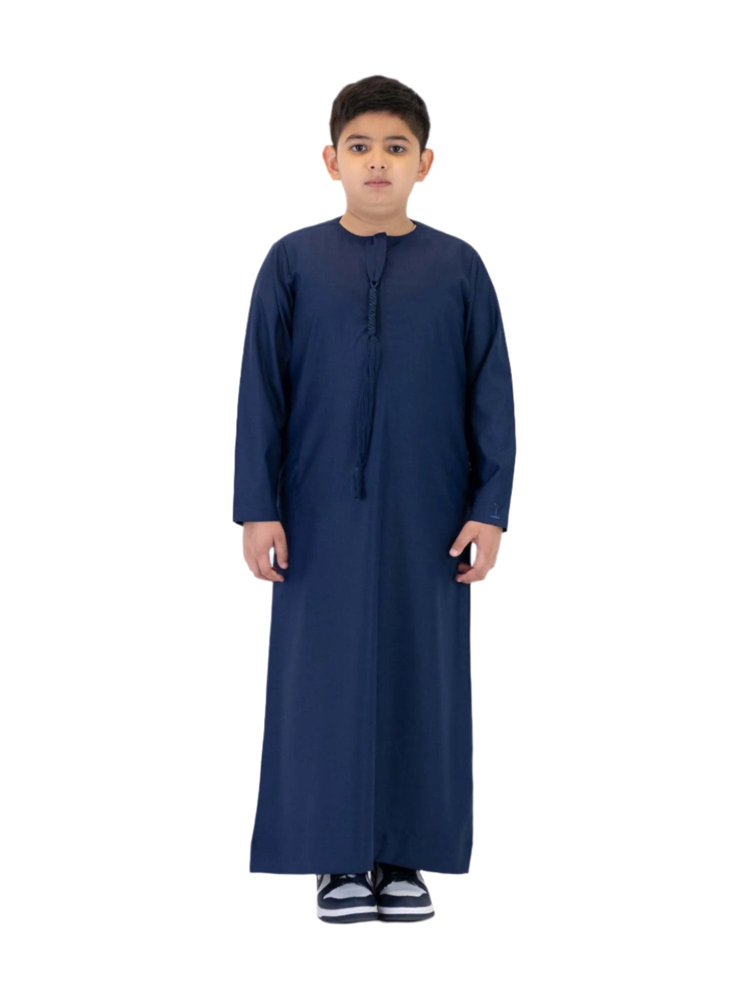 Islamic Impressions Boy's Omani Tassel Thobe in Navy — Studio view