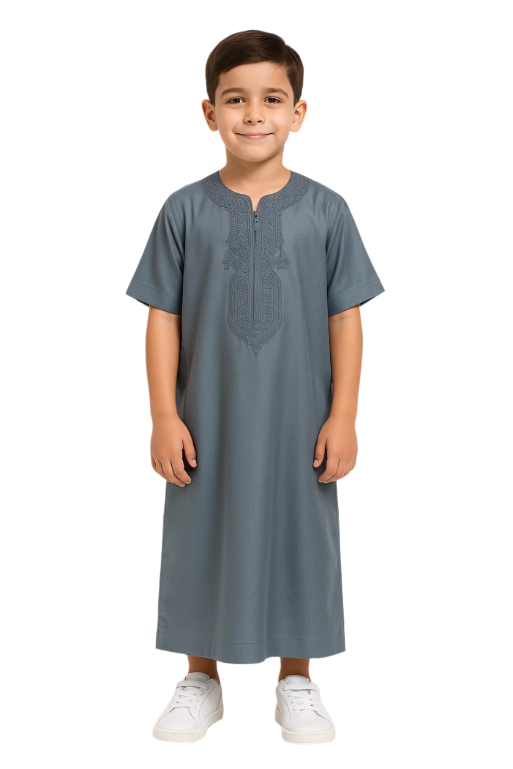 Boy's Moroccan Thobe in Light Grey — Studio view