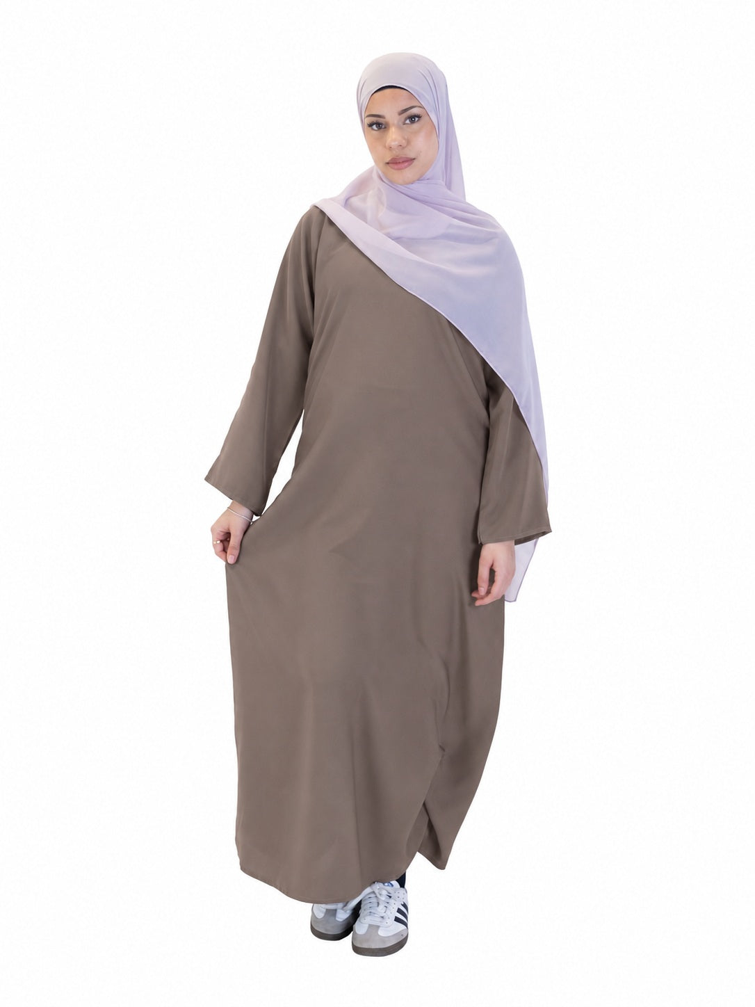 Nida One Button Abaya With Pocket - Mocha generated colour preview, view 1