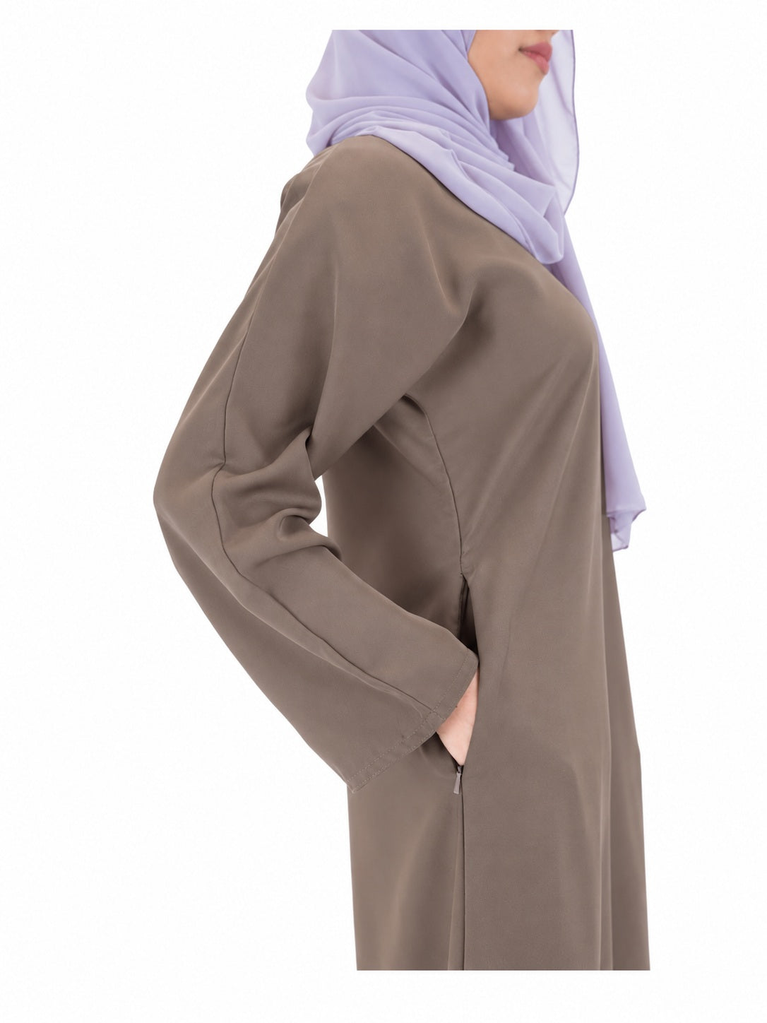 Nida One Button Abaya With Pocket - Mocha generated colour preview, view 2